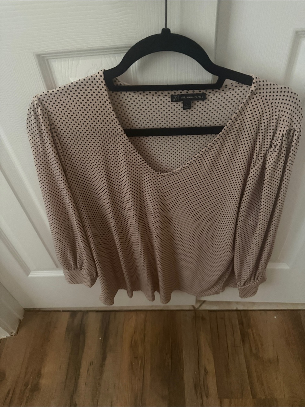 Chelsea & Violet Taupe Polka Dot V-Neck Blouse